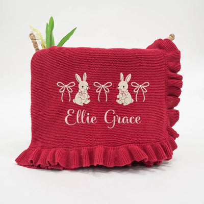 Embroidered Bow Bunny Name Baby Blanket