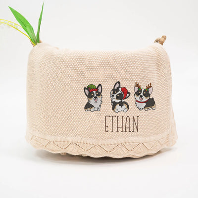 Embroidered Christmas Corgi Baby Blanket