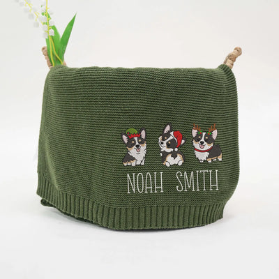 Embroidered Christmas Corgi Baby Blanket