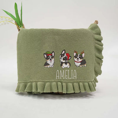 Embroidered Christmas Corgi Baby Blanket