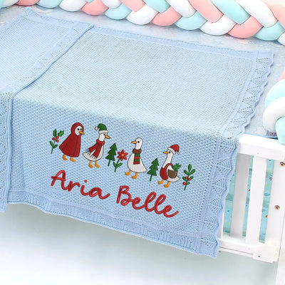 Embroidered Christmas Goose Baby Blanket in  Baby Blue