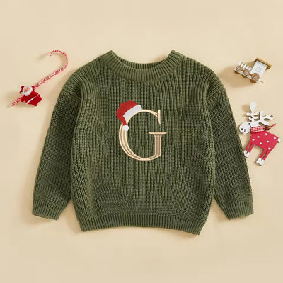 Embroidered Christmas Santa Hat Custom Initial Baby Sweater