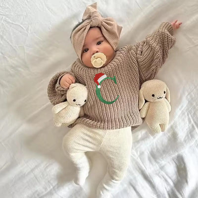 Embroidered Christmas Santa Hat Custom Initial Baby Sweater