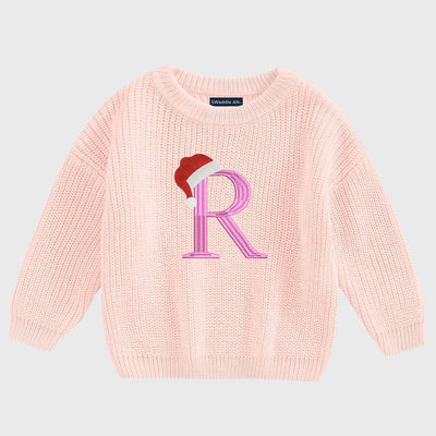 Embroidered Christmas Santa Hat Custom Initial Baby Sweater