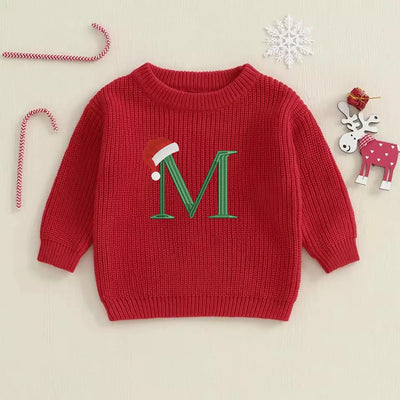 Embroidered Christmas Santa Hat Custom Initial Baby Sweater