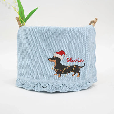Embroidered Dachshund Christmas Baby Blanket