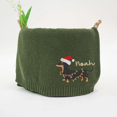 Embroidered Dachshund Christmas Baby Blanket