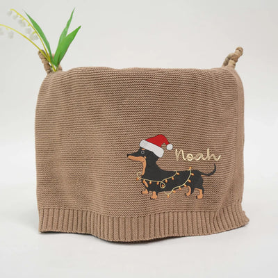 Embroidered Dachshund Christmas Baby Blanket