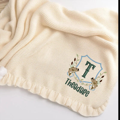 Embroidered Fishing Custom Name Knit Baby Blanket SwaddleAn