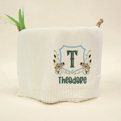 Embroidered Fishing Custom Name Knit Baby Blanket SwaddleAn