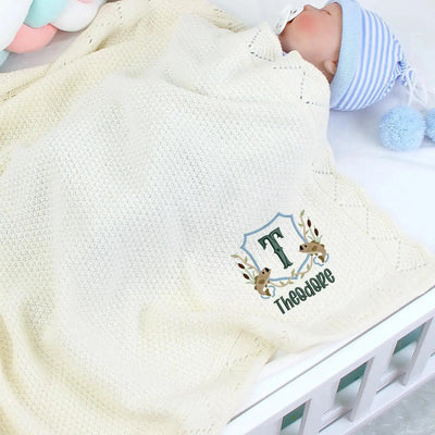Embroidered Fishing Custom Name Knit Baby Blanket SwaddleAn