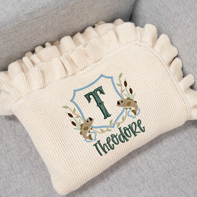 Embroidered Fishing Custom Name Knit Baby Blanket