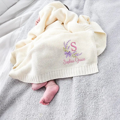 Embroidered Floral Baby Name Blanket