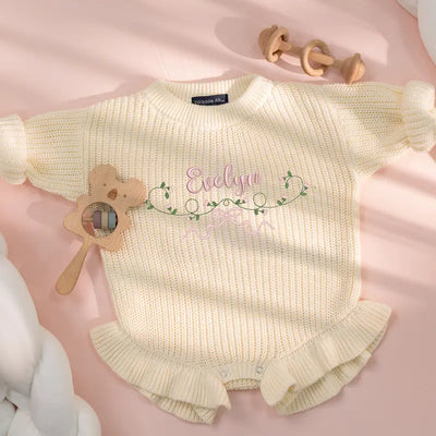 Embroidered Flowers and Bows Baby Romper