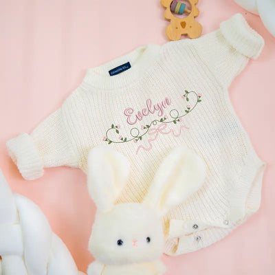 Embroidered Flowers and Bows Baby Romper