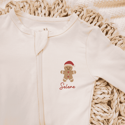 Embroidered Gingerbread Bamboo Baby Pajamas