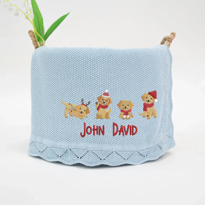 Embroidered Golden Retriever Christmas Baby Blanket