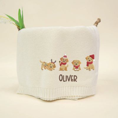 Embroidered Golden Retriever Christmas Baby Blanket