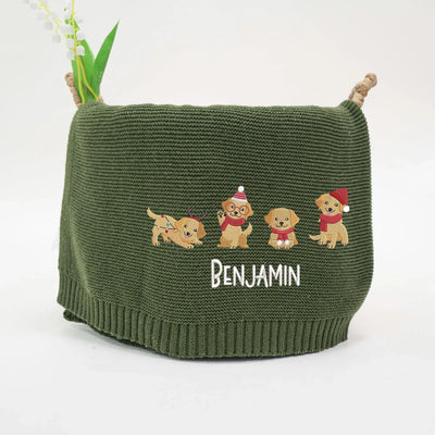 Embroidered Golden Retriever Christmas Baby Blanket