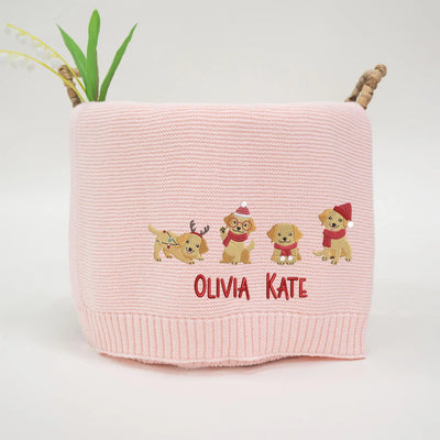 Embroidered Golden Retriever Christmas Baby Blanket