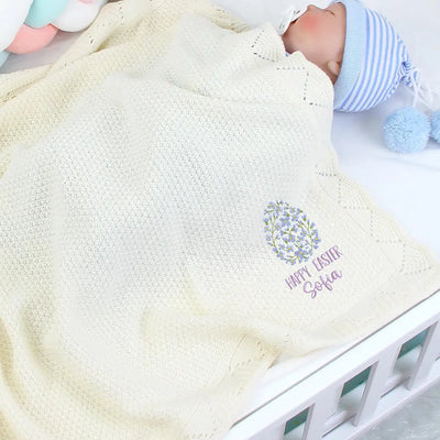 Embroidered Happy Easter Flower Egg Name Blanket