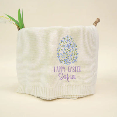 Embroidered Happy Easter Flower Egg Name Blanket