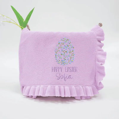 Embroidered Happy Easter Flower Egg Name Blanket