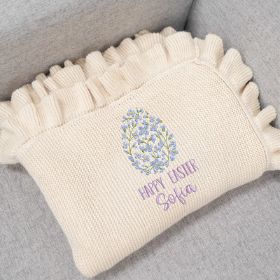 Embroidered Happy Easter Flower Egg Name Blanket