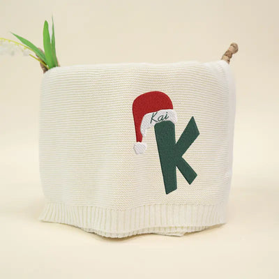 Embroidered Initial Name Santa Baby Blanket