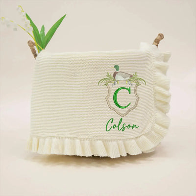 Embroidered Mallard Duck Custom Initial Baby Blanket SwaddleAn