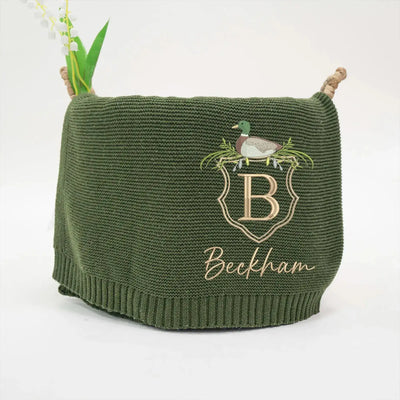Embroidered Mallard Duck Custom Initial Baby Blanket SwaddleAn