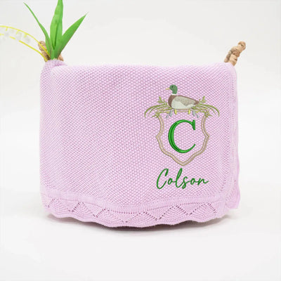 Embroidered Mallard Duck Custom Initial Baby Blanket SwaddleAn