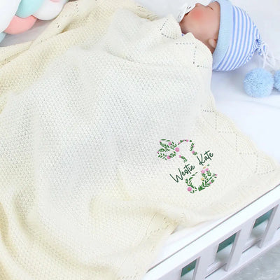 Personalized Floral Bunny Easter Day Baby Blanket