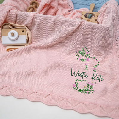 Personalized Floral Bunny Easter Day Baby Blanket
