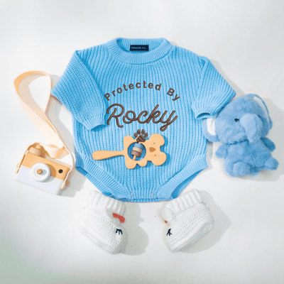 Embroidered Protected By Dog Baby Romper