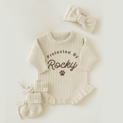 Embroidered Protected By Dog Baby Romper