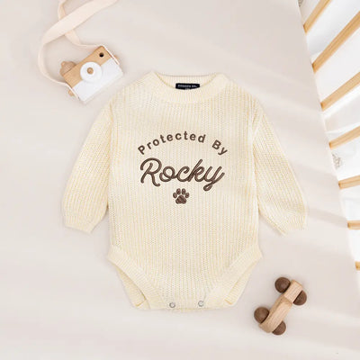 Embroidered Protected By Dog Baby Romper
