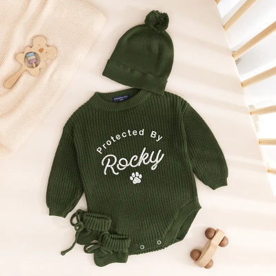 Embroidered Protected By Dog Baby Romper
