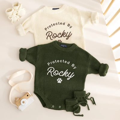 Embroidered Protected By Dog Baby Romper