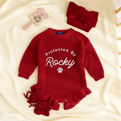 Embroidered Protected By Dog Baby Romper