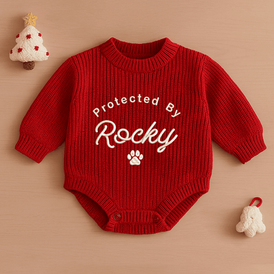 Embroidered Protected By Dog Baby Romper