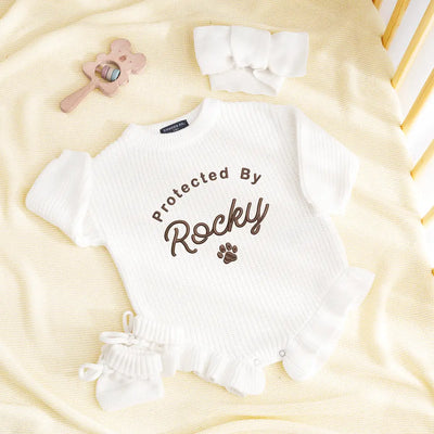 Embroidered Protected By Dog Baby Romper