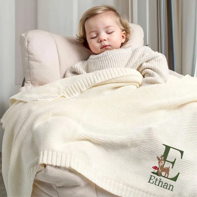 Embroidered Reindeer Baby Blanket