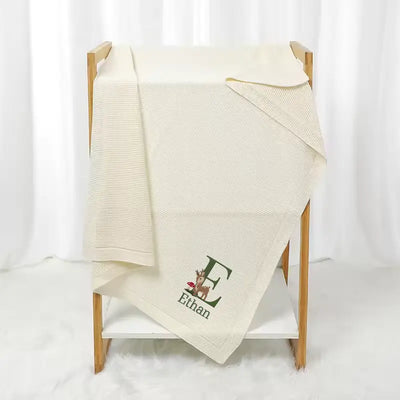 Embroidered Reindeer Baby Blanket