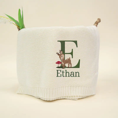 Embroidered Reindeer Baby Blanket