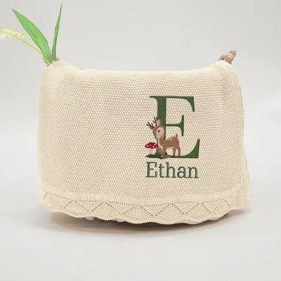 Embroidered Reindeer Baby Blanket