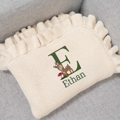 Embroidered Reindeer Baby Blanket