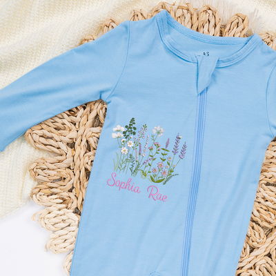 Embroidered Wildflower Name Baby Pajamas