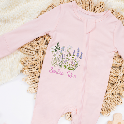 Embroidered Wildflower Name Baby Pajamas