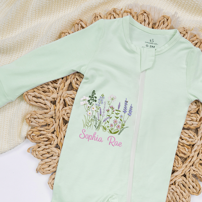 Embroidered Wildflower Name Baby Pajamas